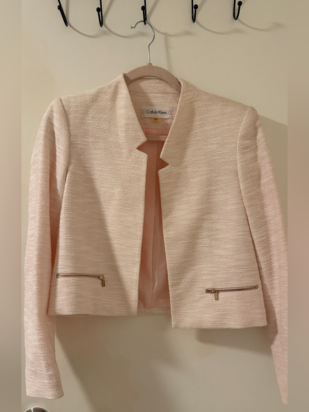 Calvin Klein Light Pink Tweed Textured Cropped Blazer